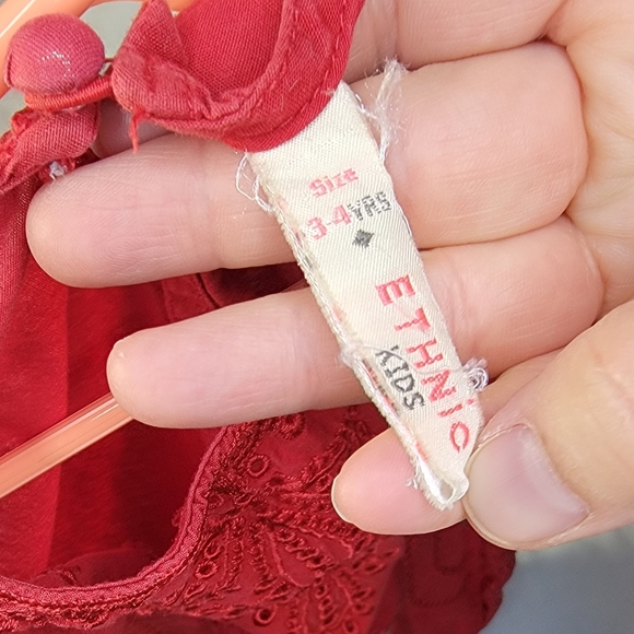 Girls' Red Rose-Embroidered Casual Tunic/Dress - Picture 3 of 11